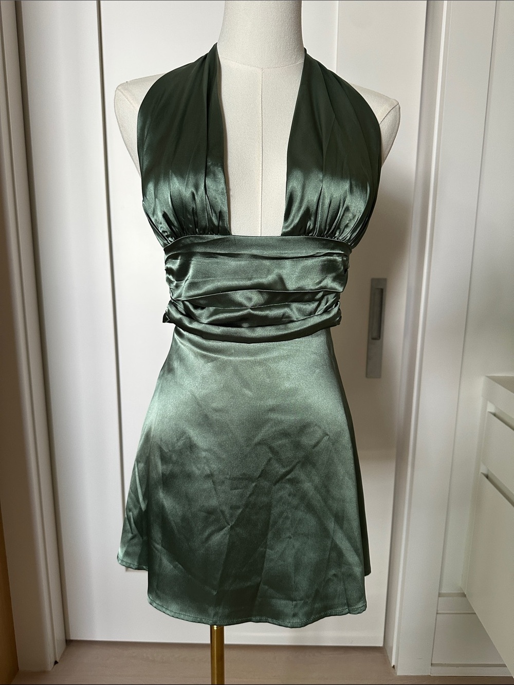 Lucy in the Sky Sage Green Satin Halter Mini Dress size XS